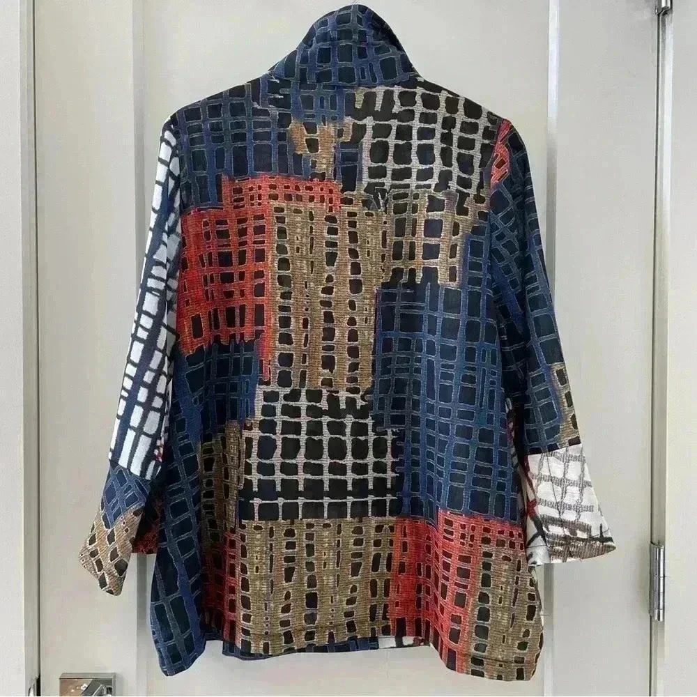 Damee Color Block Grids Blouse Size M Nwt - image 3